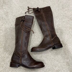 Schuler & Sons Anthropologie Women Brass Tacks Zip Up Tall Brown Leather Boots 7